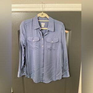 Chico's Blue Button-Up Blouse, sand wash